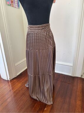 Sans Souci Brown and Black Pleated Chevron Midi Skirt